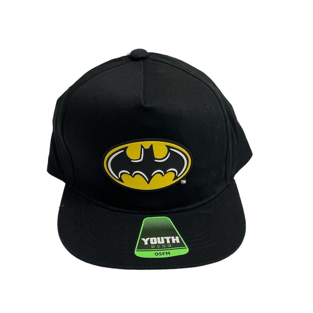 Boy's Batman Black Cap Bat Signal NWT Graphic Snapback Hat‎ Youth Adjustable